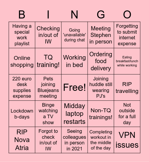P2P Team Bingo Card