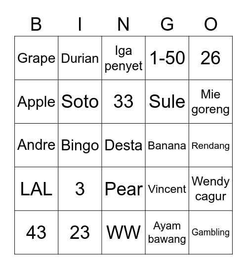 Untitled Bingo Card