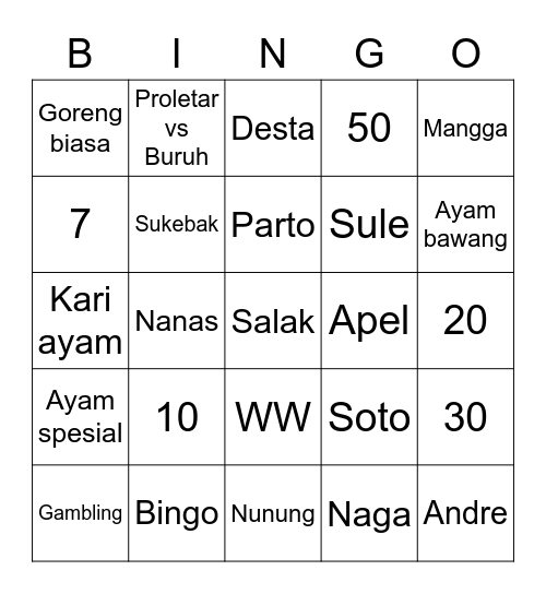 Untitled Bingo Card