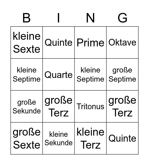 Intervalle Bingo Card