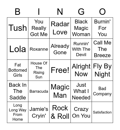 Classic Rock Bingo Card