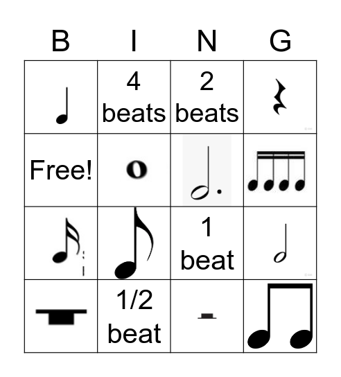 Rhythm Bingo Card