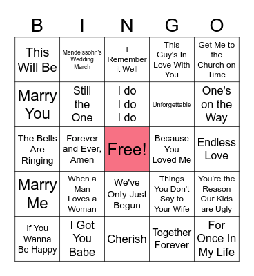 Love & Marriage Bingo Card