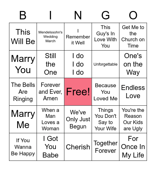 Love & Marriage Bingo Card
