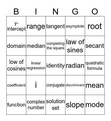 Algebra 2/ Trig Bingo! Bingo Card