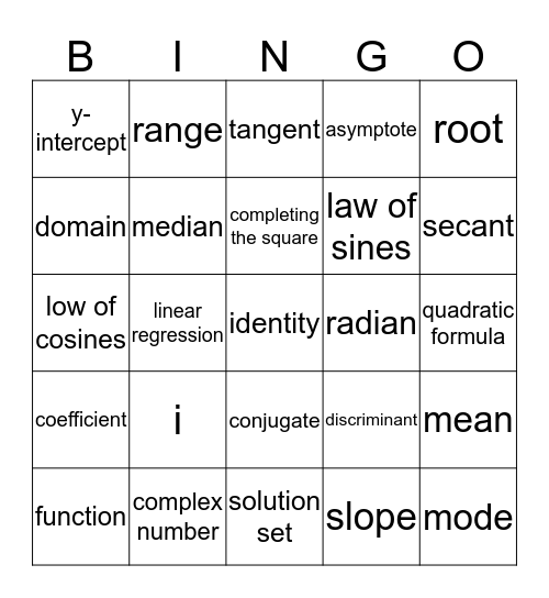 Algebra 2/ Trig Bingo! Bingo Card