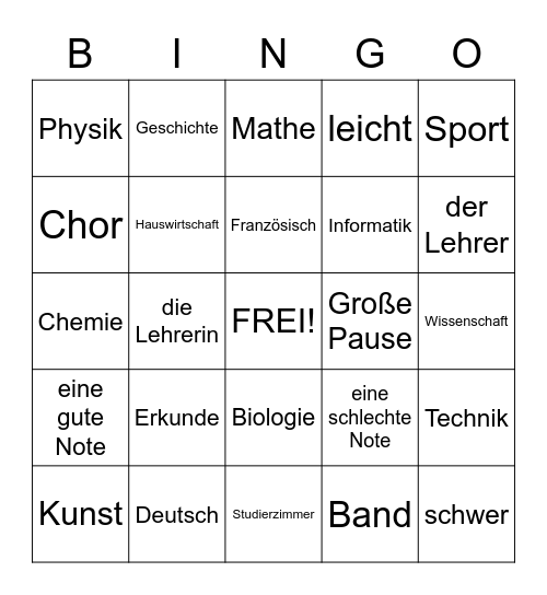 Schule in Deutschland Bingo Card