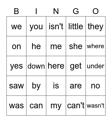 Sight Words Gr. 1 Bingo Card