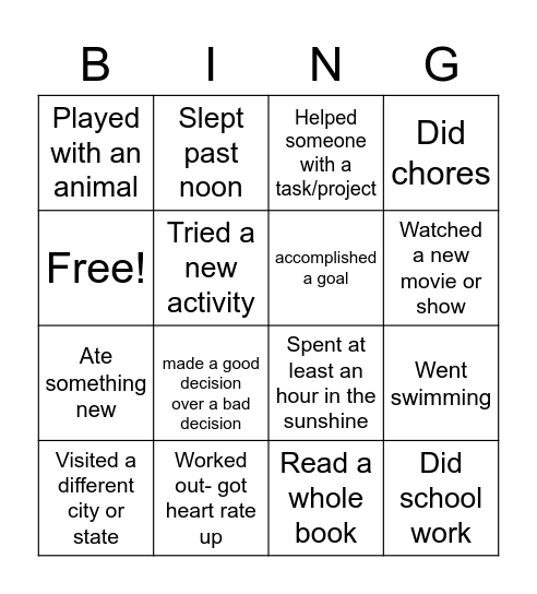 Spring Break Bing! Bingo Card