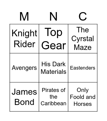 MNC Music Bingo - TV and Film Bingo Card