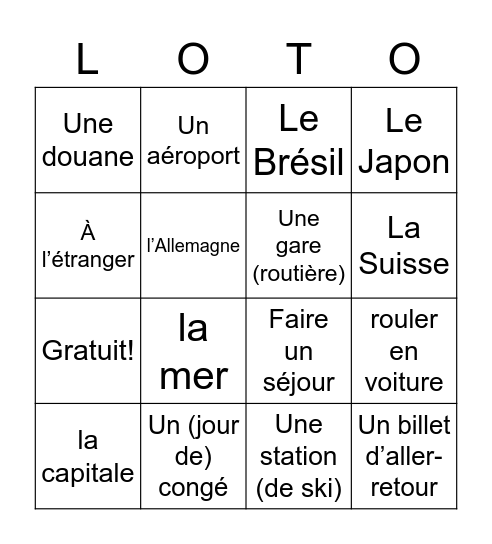 Les Voyages Bingo Card