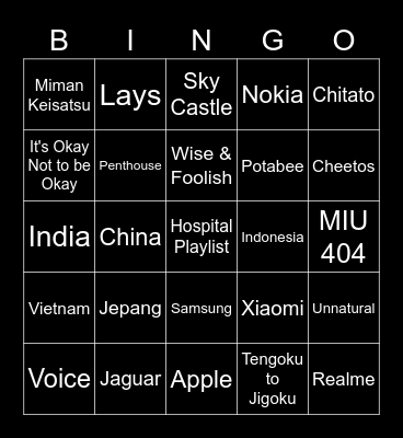 Jelek Bingo Card