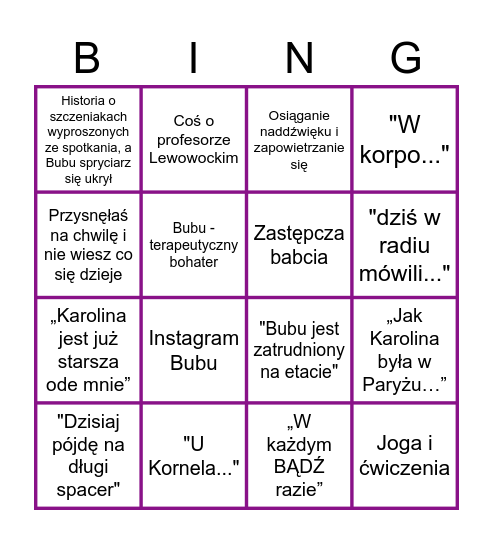 Bingo zajęciowe Bingo Card