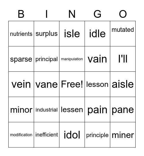 Unit 5 Week 1 Vocab/Spelling Game Bingo Card