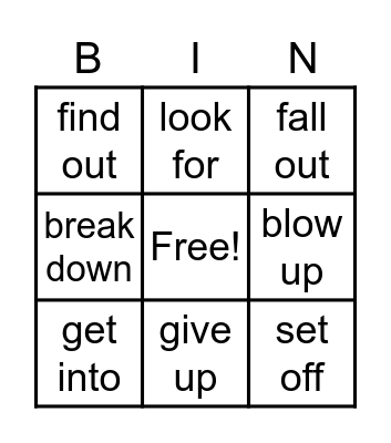Phrasal verb Bingo Card