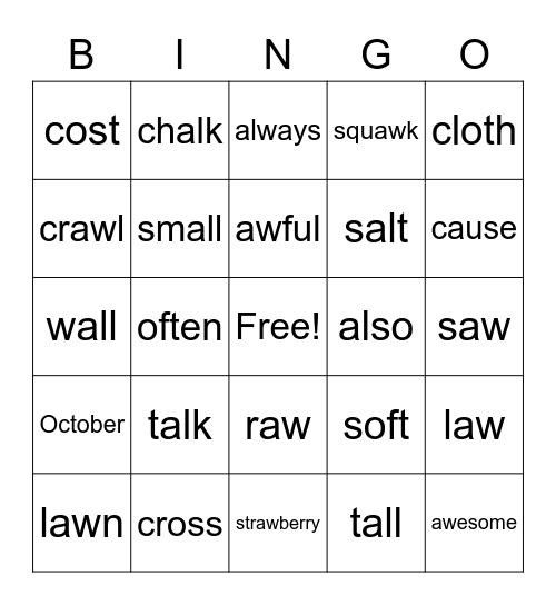 Spelling 2.10 Bingo Card