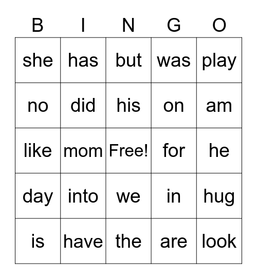 First Grade Sight Words Bingo Card