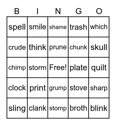 Chunking Words Bingo Card