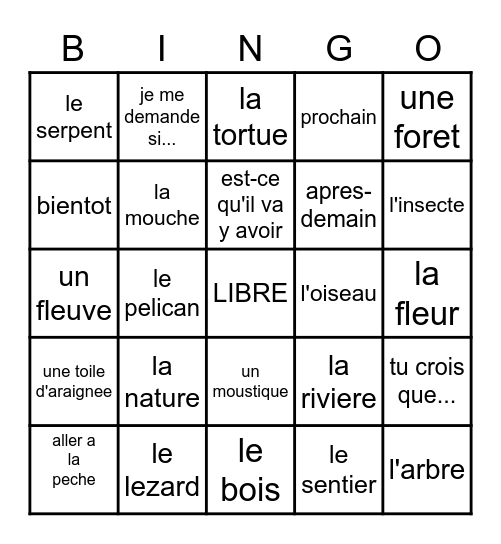 French Bien Dit 2 Ch 7.2 Bingo Card