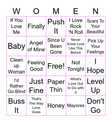 Doc Smith's Ladies Night Music Bingo Card
