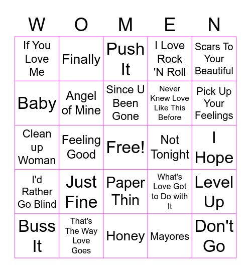 Doc Smith's Ladies Night Music Bingo Card