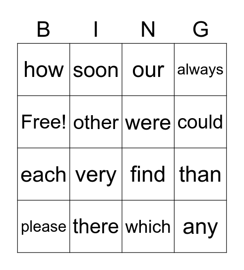 Squares Bingo Card
