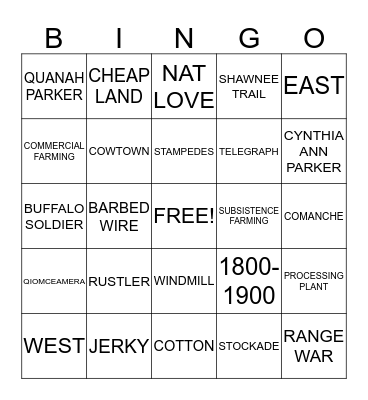 COTTON CATTLE AND RAILROADSUntitled Bingo Card