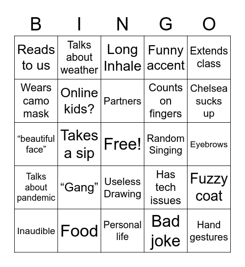 English class Bingo Card