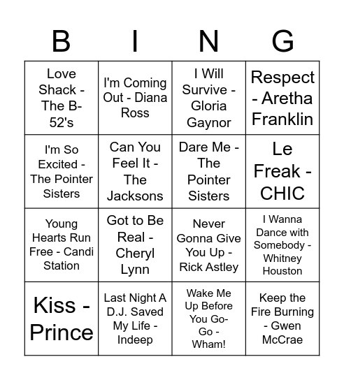 DISCO FEVER Bingo Card