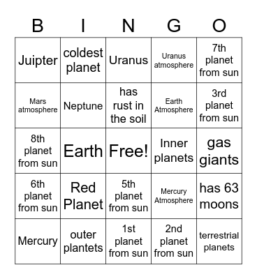 Planet Bingo Card