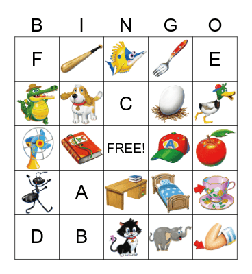 Phonics A-F Bingo Card