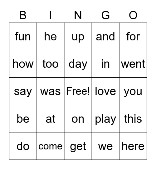 Snap Word BINGO! Bingo Card