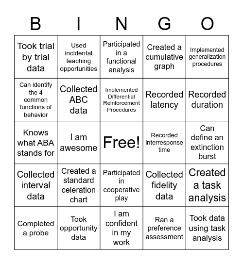 ABA BINGO Card