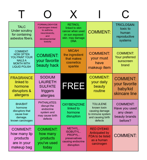 Toxic Beauty Bingo Card
