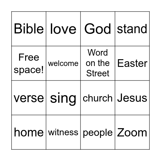 BIG CHURCH BINGO (If you win, don't yell it out! Turn in to Ms. Valerie for a prize.) Bingo Card