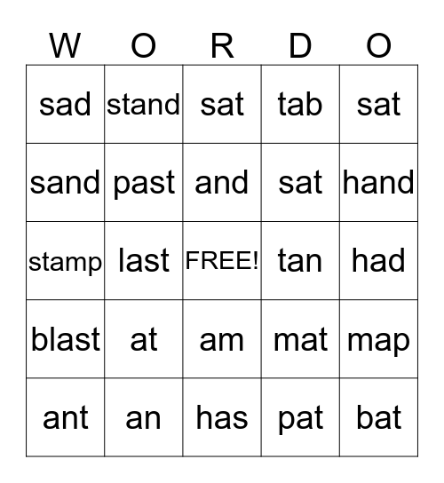 WORDO Bingo Card