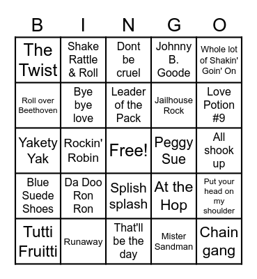 Roads Sock Hop Bingo Card