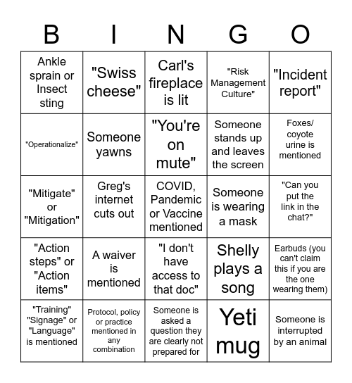 RM Committee Zoom Bingo Card