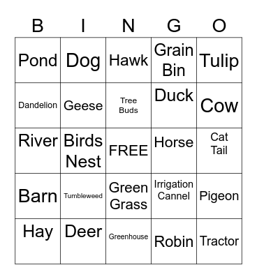 Nature Bus Bingo Card