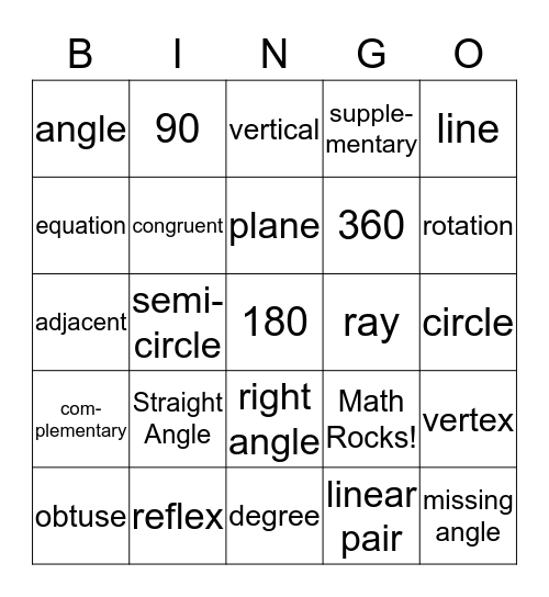 Intro to Geometry Bingo Card