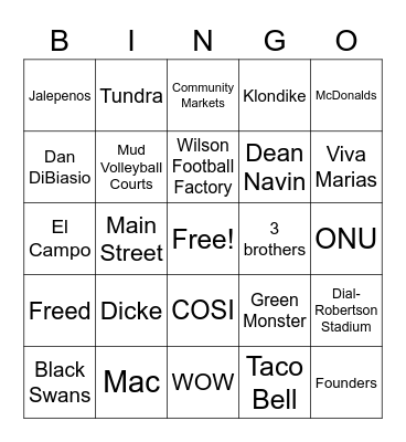 Ada/ ONU Bingo Card