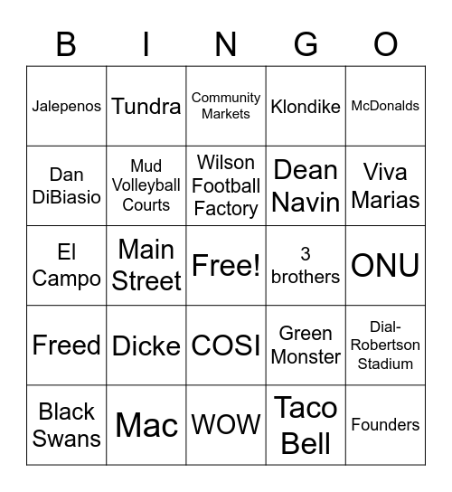 Ada/ ONU Bingo Card