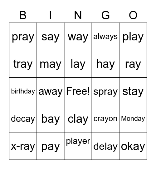 Phase 5 'ay' Bingo Card