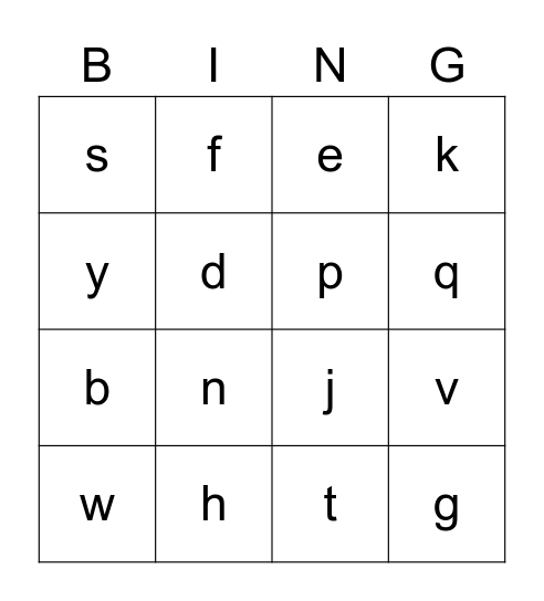 Letters of the Alphabet Bingo Card