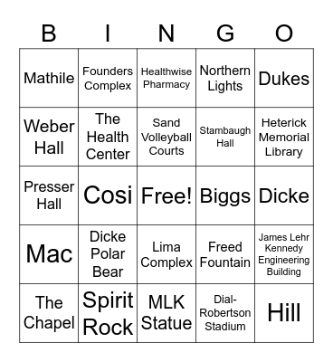 ONU Landmarks Bingo Card