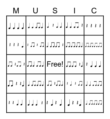 Rhythm Bingo Card