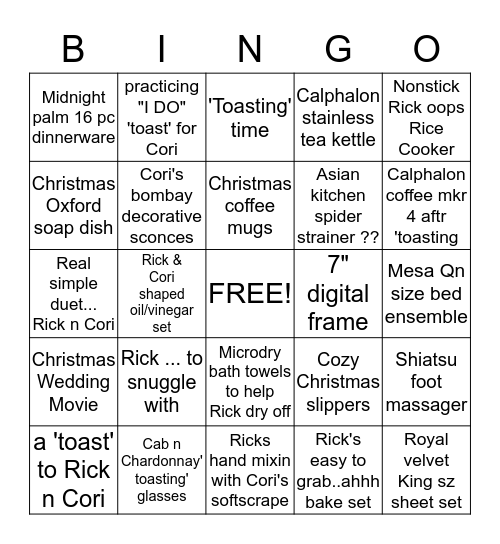 CORI'S WISH LIST Bingo Card