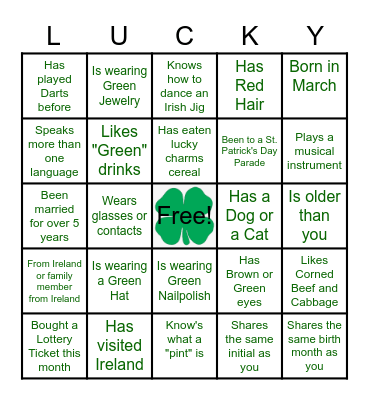 St. Patrick's Day Bingo Card