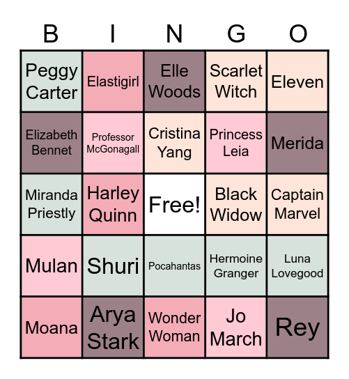 Fictional Women Characters Bingo Card