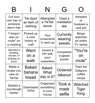 One Year Later BINGO Card